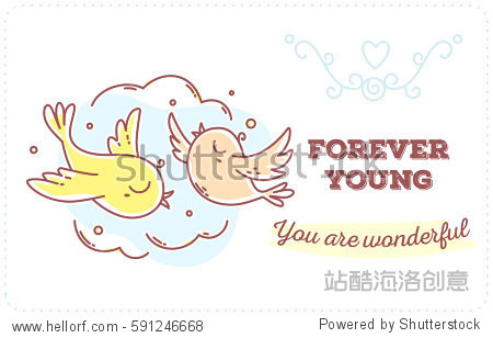 flat line art style bird for print web site gift card romantic