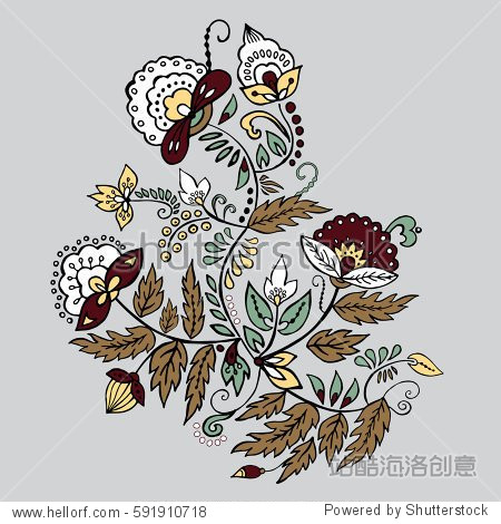 stock vector abstract hand draw flower and wave doodle bouquet.