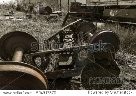 old rusty train locomotive thrown exclusion zone