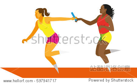 two women sprinters run the athletics relay race