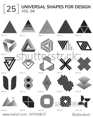 set 25 universal geometric shapes for design black and white