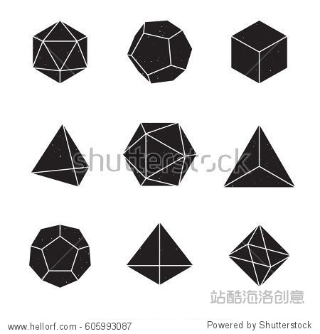 geometric shapes - platonic solids; set of 9 geometric designs.