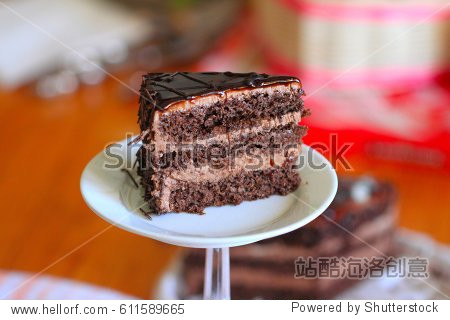 piece of chocolate cake on a small white plate