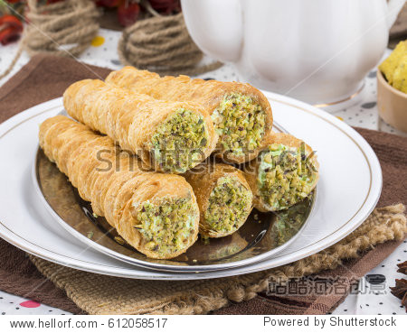 sweet bakery food puff roll with cream also know as homemade