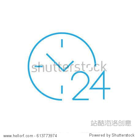 round the clock icon. 24 hours working. linear style.