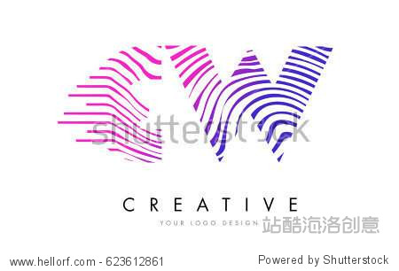 c w zebra letter logo design with black and white stripes vector