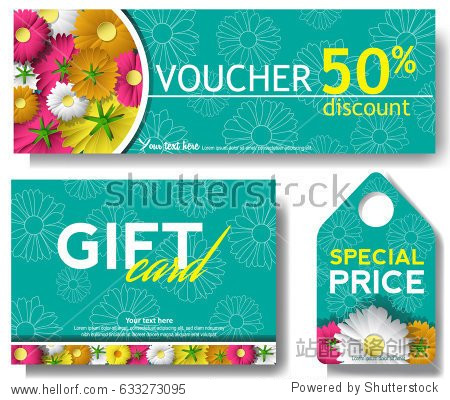 discount voucher template with colorful paper art flower, gift
