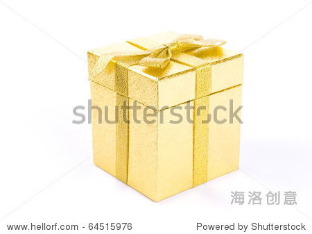 christmas golden gift-box on white background with golden ribbo