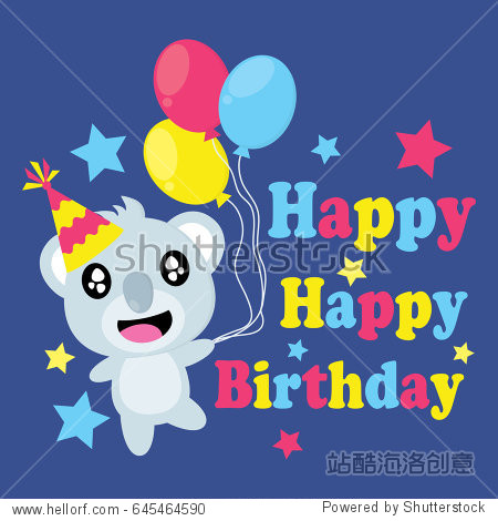 koala brings colorful balloons vector cartoon birthday postcard