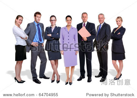 一个七人的照片业务团队孤立在白色背景的阴影