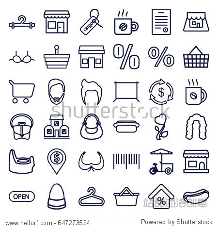 shop icons set. set of 36 shop outline icons such