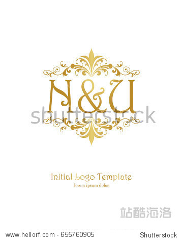 n & u initial wedding logo template vector