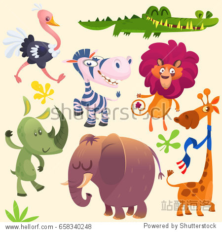 alligator giraffe rhino zebra ostrich lion and elephant