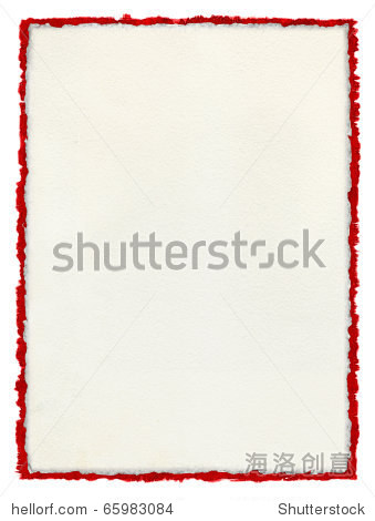 a white paper background with deckled edges over a deckled red