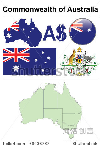 澳大利亚集合包括国旗、地图(行政区划)、符号