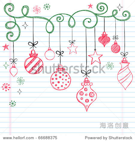 hand-drawn christmas tree ornaments sketchy notebook doodles