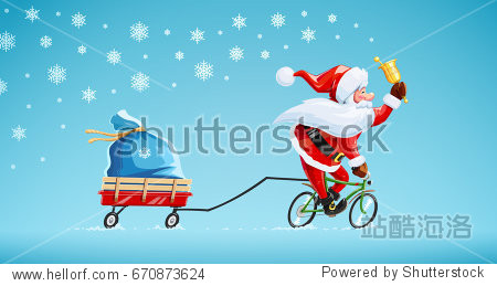winter holiday. gift sack on cart. background snow.