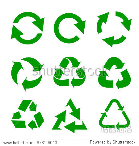 recycled eco vector icon set. recycle arrows ecology symbol.