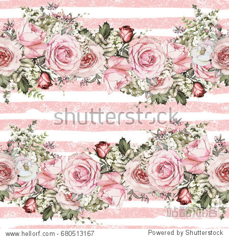 pattern with pink flowers and leaves on white background with