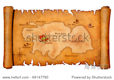 pirate"s treasure map on parchment