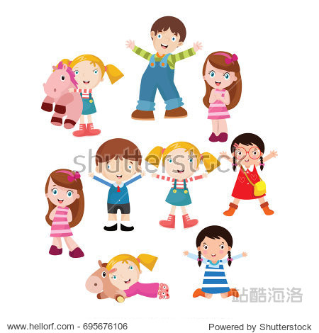 variation of pose playing kids child cartoon character