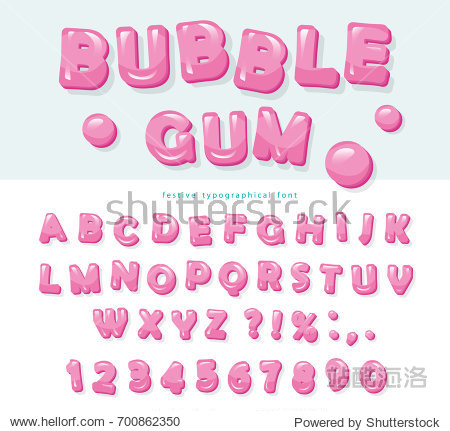 bubble gum font design. sweet abc letters and numbers.
