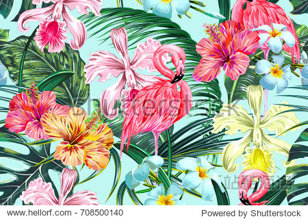 floral seamless vector tropical pattern background with exotic