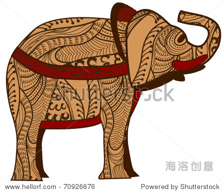 patterned elephant in the ethnic style with a white background