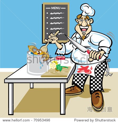 cartoon chef cooking crab / cartoon chef cooking