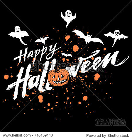 and blood stains white hand drawn lettering happy halloween and