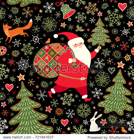 santa claus with sack of christmas gifts.