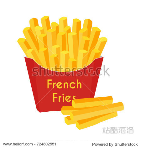 fast food french fries potato meal in paper box container.