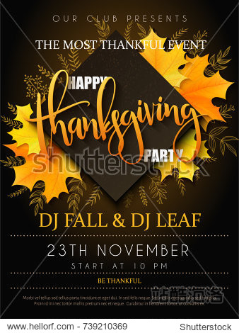 vector illustration of thanksgiving party poster with hand