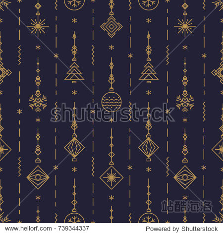 christmas pattern with new years toy - ball snowflake tree art