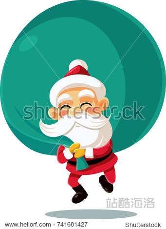 santa claus with a big bag of presents vector cartoon - funny
