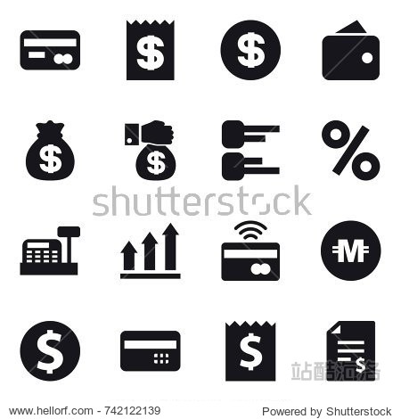 icon set : card receipt dollar wallet money bag money gift