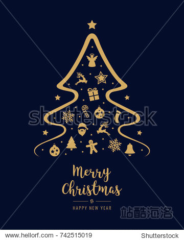 merry christmas tree icon elements greeting text