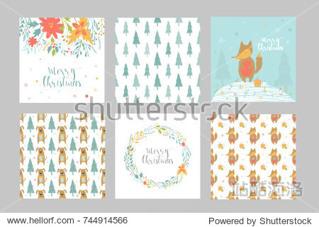 set of 6 cute christmas gift cards with lettering merry