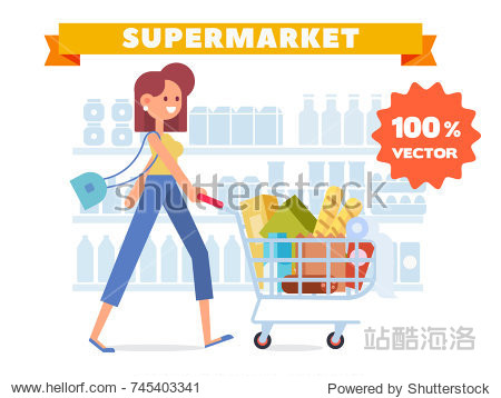 people shopping in supermarket. cartoon style   .