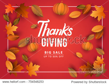 thanksgiving sale design template with leaves and