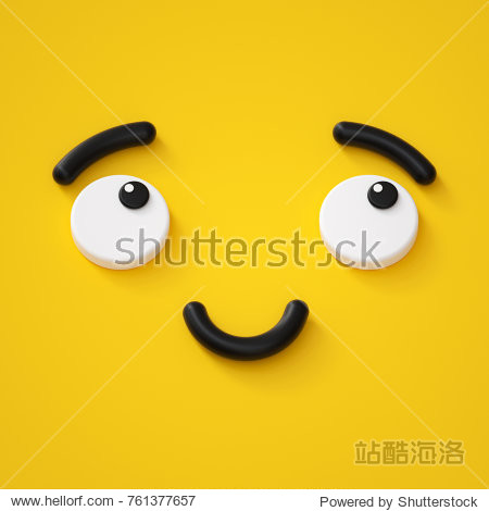 3d render cute emotional cartoon face shy smiley