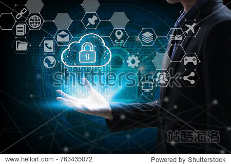 hand holding with virtual screen cloud computing