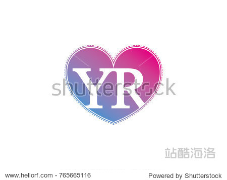 the initial letter yr in the heart symbol as a logo sign and