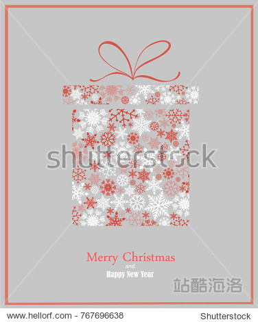 vintage red and white christmas card with gift box containing of