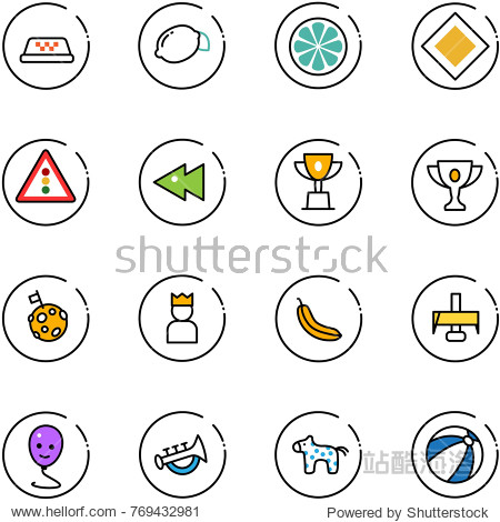 line vector icon set - taxi vector lemon slice main road sign