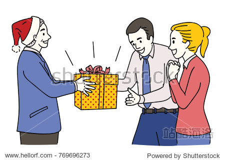 hat giving gift box to his employee in happy christmas occasion