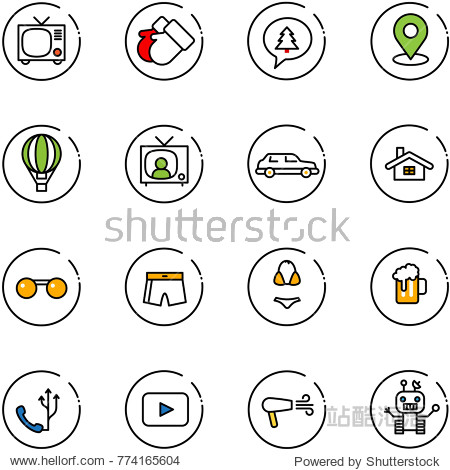 line vector icon set - tv vector gloves merry christmas message