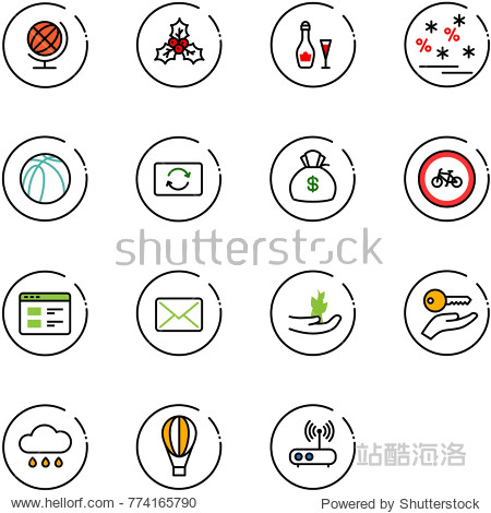 line vector icon set - globe vector holly wine christmas sale