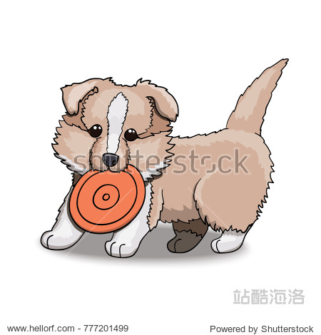 collie puppy with frisbee. cartoon character  .