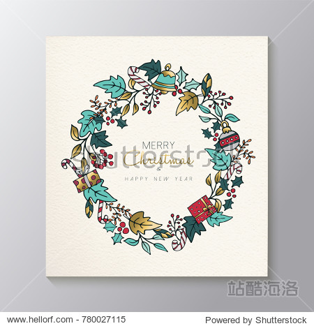 merry christmas and happy new year cute hand drawn gold holiday